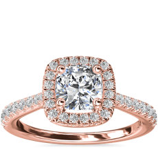 Cushion Diamond Bridge Halo Engagement Ring in 14k Rose Gold (1/3 ct. tw.)